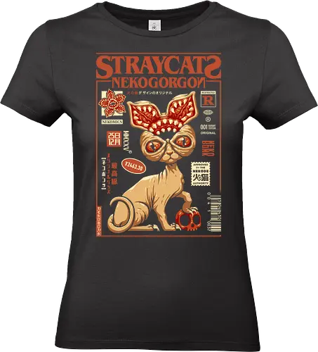 Stray Cat - Nekogorgon - hellfire club, cat, kitty, meow, Strange, hellfire, demogorgon, hawkins, upside down, eleven, Pen and paper, movie, tv series, TV, 80s - Standard T-Shirt (Frauen)
