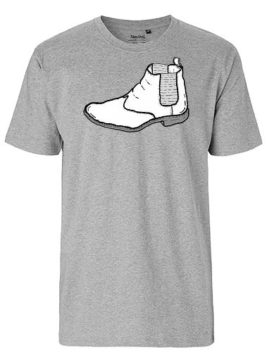 Schuh  - Schu, boots, fun, comic, cartoon, art, ilustration, komisch, schwarz, weiß, stiefel - Fairtrade T-Shirt