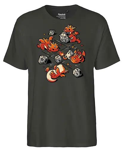Tiny Dragons Party - dragons, cute, d20 dice, dm, Pen and Paper, dungeon master, fantasy, funny, gamer, geek, kawaii, nerdy, roll, rpg gamer, tabletop gaming - Fairtrade T-Shirt