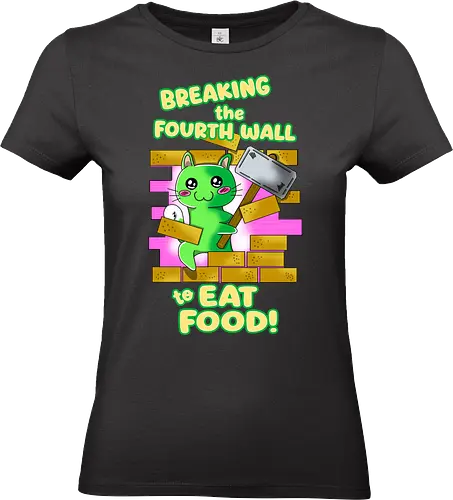 Kawaii-Katze für Feinschmecker und Food-Liebhaber - lustig, kawaii, katze, süße katze, comic katze, niedlich, humor, vierte wand, meta humor, foodie, essen, essensliebhaber, feinschmecker, katzenliebe, katzenhumor, popkultur, meme stil, tierillustration, kawaii stil, funny design, geschenkidee, trendig, cartoon, süßes design, verspielt - Standard T-Shirt (Frauen)