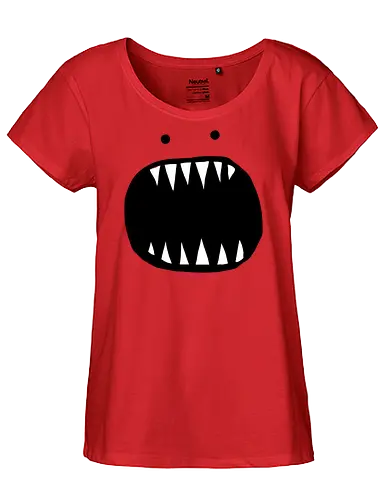 Minimalistisches rotes Monstergesicht - Monster, Rot, Minimalistisch, Kreatur, Zähne, Scharf, Mund, Figur, Flat Design, Illustration, Grafik, Gruselig, Horror, Ausdrucksstark, Vektor - Fairtrade Girl Shirt