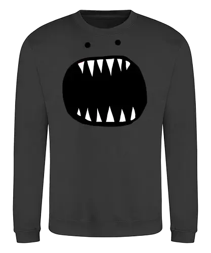 Minimalistisches rotes Monstergesicht - Monster, Rot, Minimalistisch, Kreatur, Zähne, Scharf, Mund, Figur, Flat Design, Illustration, Grafik, Gruselig, Horror, Ausdrucksstark, Vektor - Sweatshirt