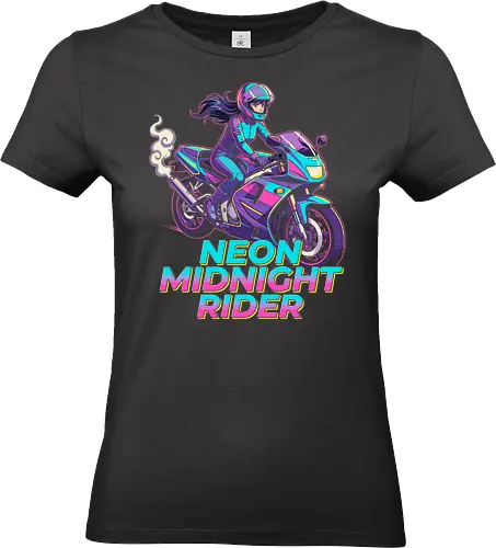 Neon Midnight Rider - neon midnight rider, retro anime shirt, cyberpunk clothing, synthwave aesthetic, 80s aesthetic tee, motorcycle anime girl, vaporwave streetwear, futuristic biker, neon pink and cyan, sportbike graphic, japanese pop culture, aesthetic otaku gift, midnight rider top, 90s anime style, gaming t-shirt, cyberpunk rider, retro wave apparel, racer girl design, street style anime - Standard T-Shirt (Frauen)
