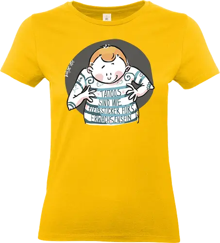 Tattoos - Statement, Handgezeichnet, Humor, Selbstironie, Streifenpulli, Spruchshirt, deutsch, Ringelpullisprüche, Ringeldinger, streifenweise, Spruch, Weisheit, Motivation, Ringelpulli, SprücheShirt, Cartoon Illustration, Tattoo - Standard T-Shirt (Frauen)