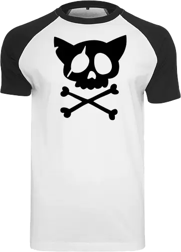 Grafik mit rosa Katzenschädel und gekreuzten Knochen