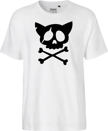 Grafik mit rosa Katzenschädel und gekreuzten Knochen