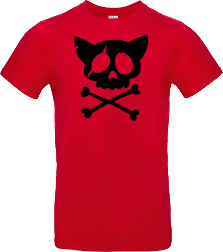 Grafik mit rosa Katzenschädel und gekreuzten Knochen