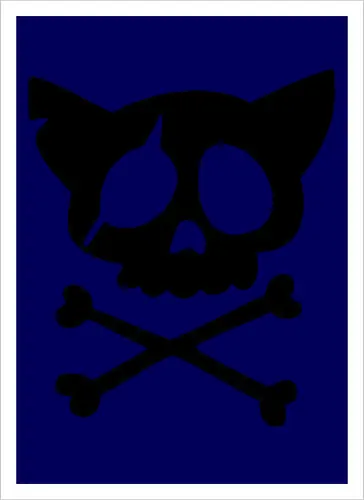 Grafik mit rosa Katzenschädel und gekreuzten Knochen