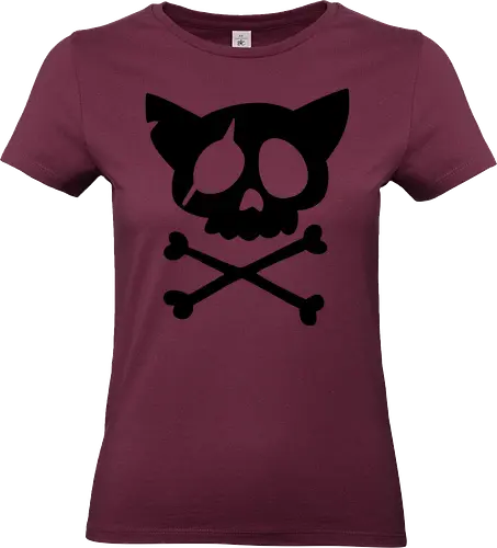 Grafik mit rosa Katzenschädel und gekreuzten Knochen - Katzenschädel, gekreuzte Knochen, Emo-Ästhetik, Punkrock, Alternative Mode, Totenkopfkunst, Kawaii-Horror, Gruseliges Pink, Skelettkatze, Gothic, Grunge, Vektorgrafik, Minimalistisch, Pinke Ästhetik, Kantige Kunst. - Standard T-Shirt (Frauen)