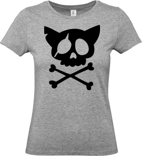 Grafik mit rosa Katzenschädel und gekreuzten Knochen - Katzenschädel, gekreuzte Knochen, Emo-Ästhetik, Punkrock, Alternative Mode, Totenkopfkunst, Kawaii-Horror, Gruseliges Pink, Skelettkatze, Gothic, Grunge, Vektorgrafik, Minimalistisch, Pinke Ästhetik, Kantige Kunst. - Standard T-Shirt (Frauen)
