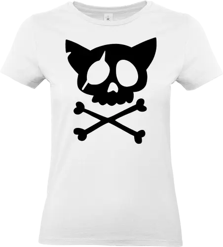 Grafik mit rosa Katzenschädel und gekreuzten Knochen - Katzenschädel, gekreuzte Knochen, Emo-Ästhetik, Punkrock, Alternative Mode, Totenkopfkunst, Kawaii-Horror, Gruseliges Pink, Skelettkatze, Gothic, Grunge, Vektorgrafik, Minimalistisch, Pinke Ästhetik, Kantige Kunst. - Standard T-Shirt (Frauen)