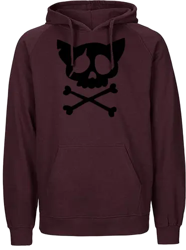 Grafik mit rosa Katzenschädel und gekreuzten Knochen - Katzenschädel, gekreuzte Knochen, Emo-Ästhetik, Punkrock, Alternative Mode, Totenkopfkunst, Kawaii-Horror, Gruseliges Pink, Skelettkatze, Gothic, Grunge, Vektorgrafik, Minimalistisch, Pinke Ästhetik, Kantige Kunst. - Fairtrade Hoodie