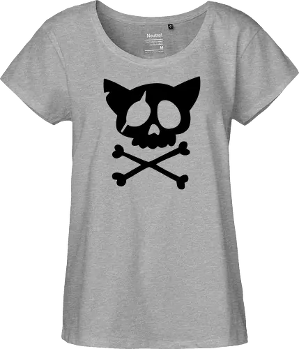 Grafik mit rosa Katzenschädel und gekreuzten Knochen