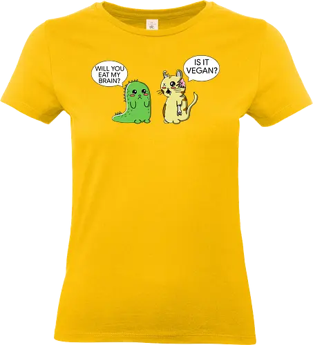 Lustiger Kawaii-Zombie-Horror mit veganem Sarkasmus - zombie, kawaii, lustig, horror, vegan, sarkasmus, zombie humor, niedlich, cartoon zombie, comic stil, schwarzer humor, irony, vegane satire, veganer humor, gruselig süß, halloween, undead, popkultur, witziges motiv, funny design, geschenkidee, trendig, alternative mode, meme stil, subkultur - Standard T-Shirt (Frauen)