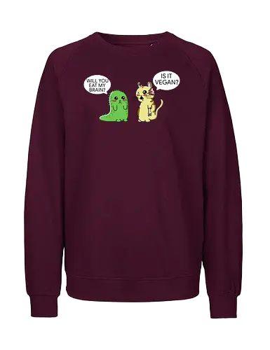 Lustiger Kawaii-Zombie-Horror mit veganem Sarkasmus - zombie, kawaii, lustig, horror, vegan, sarkasmus, zombie humor, niedlich, cartoon zombie, comic stil, schwarzer humor, irony, vegane satire, veganer humor, gruselig süß, halloween, undead, popkultur, witziges motiv, funny design, geschenkidee, trendig, alternative mode, meme stil, subkultur - Fairtrade Sweatshirt
