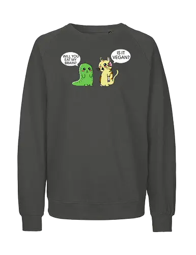 Lustiger Kawaii-Zombie-Horror mit veganem Sarkasmus - zombie, kawaii, lustig, horror, vegan, sarkasmus, zombie humor, niedlich, cartoon zombie, comic stil, schwarzer humor, irony, vegane satire, veganer humor, gruselig süß, halloween, undead, popkultur, witziges motiv, funny design, geschenkidee, trendig, alternative mode, meme stil, subkultur - Fairtrade Sweatshirt