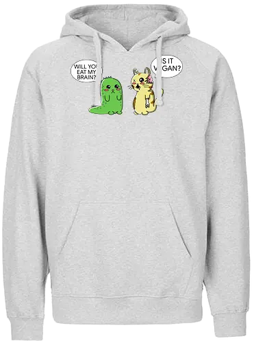 Lustiger Kawaii-Zombie-Horror mit veganem Sarkasmus - zombie, kawaii, lustig, horror, vegan, sarkasmus, zombie humor, niedlich, cartoon zombie, comic stil, schwarzer humor, irony, vegane satire, veganer humor, gruselig süß, halloween, undead, popkultur, witziges motiv, funny design, geschenkidee, trendig, alternative mode, meme stil, subkultur - Fairtrade Hoodie