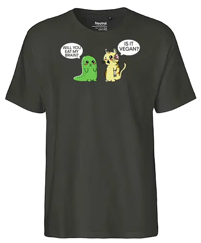 Lustiger Kawaii-Zombie-Horror mit veganem Sarkasmus - zombie, kawaii, lustig, horror, vegan, sarkasmus, zombie humor, niedlich, cartoon zombie, comic stil, schwarzer humor, irony, vegane satire, veganer humor, gruselig süß, halloween, undead, popkultur, witziges motiv, funny design, geschenkidee, trendig, alternative mode, meme stil, subkultur - Fairtrade T-Shirt
