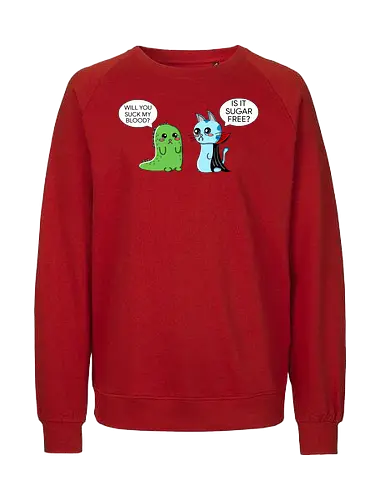 Lustiger Kawaii-Vampir mit zuckerfreiem Horror-Sarkasmus - vampir, kawaii, lustig, horror, sarkasmus, zuckerfrei, vampire humor, niedlich, cartoon vampir, comic stil, schwarzer humor, irony, gruselig süß, halloween, undead, popkultur, witziges motiv, funny design, geschenkidee, trendig, alternative mode, meme stil, subkultur, satire, gothic humor - Fairtrade Sweatshirt