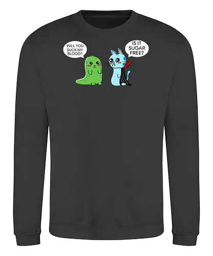 Lustiger Kawaii-Vampir mit zuckerfreiem Horror-Sarkasmus - vampir, kawaii, lustig, horror, sarkasmus, zuckerfrei, vampire humor, niedlich, cartoon vampir, comic stil, schwarzer humor, irony, gruselig süß, halloween, undead, popkultur, witziges motiv, funny design, geschenkidee, trendig, alternative mode, meme stil, subkultur, satire, gothic humor - Sweatshirt