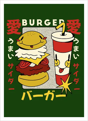 Burger Love – Kawaii Japanische Retro Food Art