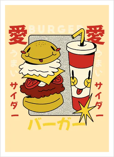 Burger Love – Kawaii Japanische Retro Food Art