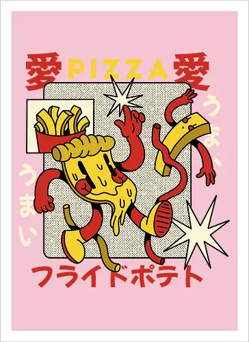 Pizza & Pommes – Japanische Retro Kawaii Food Art