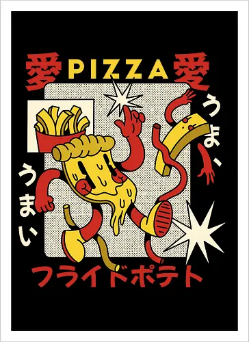 Pizza & Pommes – Japanische Retro Kawaii Food Art