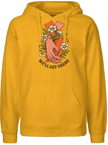 We’ll Get There – Vintage Hope | Vintage Hoffnung - we’ll get there, hope illustration, resilience art, mental health encouragement, positive affirmation art, healing journey design, vintage optimism art, emotional strength illustration, comforting artwork, supportive quote art, calm mental health art, gentle motivation, perseverance design, inspirational floral art, hopeful aesthetic - Fairtrade Hoodie