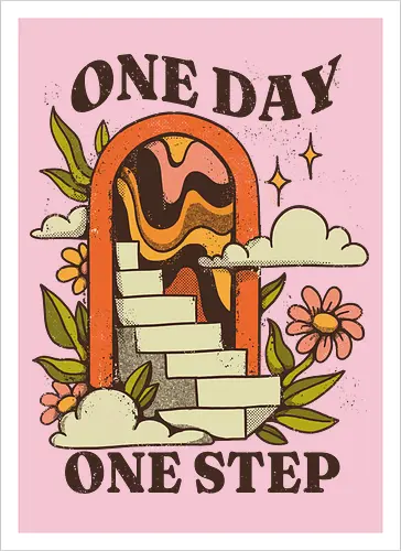 One Day One Step – Vintage Motivation Stairway Art