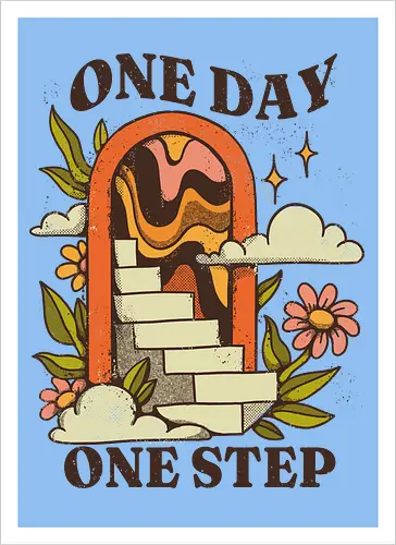 One Day One Step – Vintage Motivation Stairway Art