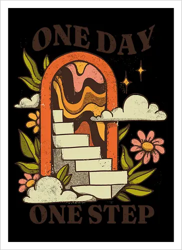 One Day One Step – Vintage Motivation Stairway Art