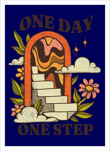 One Day One Step – Vintage Motivation Stairway Art