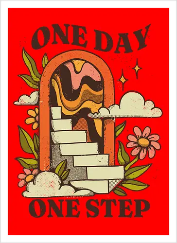 One Day One Step – Vintage Motivation Stairway Art