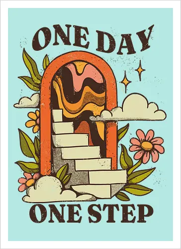 One Day One Step – Vintage Motivation Stairway Art