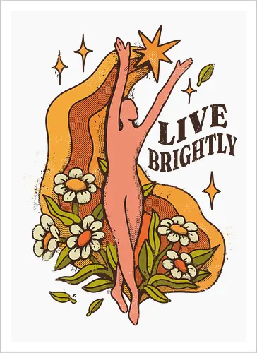 Live Brightly – Vintage Mental Health Floral Illustration | Vintage Illustration für mentale Gesundheit