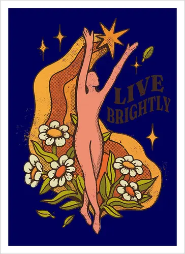 Live Brightly – Vintage Mental Health Floral Illustration | Vintage Illustration für mentale Gesundheit