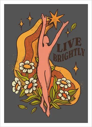 Live Brightly – Vintage Mental Health Floral Illustration | Vintage Illustration für mentale Gesundheit