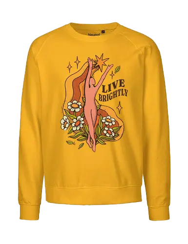 Live Brightly – Vintage Mental Health Floral Illustration | Vintage Illustration für mentale Gesundheit - live brightly, mental health art, positive mindset, vintage illustration, self growth art, motivational artwork, mindfulness design, retro floral art, inner peace illustration, uplifting quote art, wellness aesthetic, boho mental health, inspirational vintage, self care art, healing vibes - Fairtrade Sweatshirt