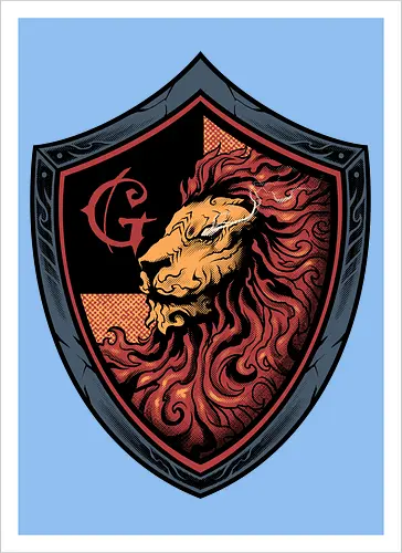 house of red mane - lion, magic, wizard, animal, myth, school, sport, game, rpg, fantasy, creature - Kunstdruck