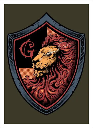 house of red mane - lion, magic, wizard, animal, myth, school, sport, game, rpg, fantasy, creature - Kunstdruck