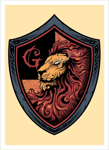 house of red mane - lion, magic, wizard, animal, myth, school, sport, game, rpg, fantasy, creature - Kunstdruck