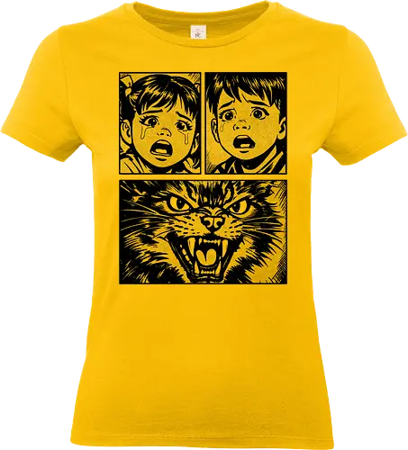 The Last Meow - cat, horror, comic, illustration, feline, dramatic, scary, humor, vintage, artwork, meow, expression, retro, thriller, animal - Standard T-Shirt (Frauen)