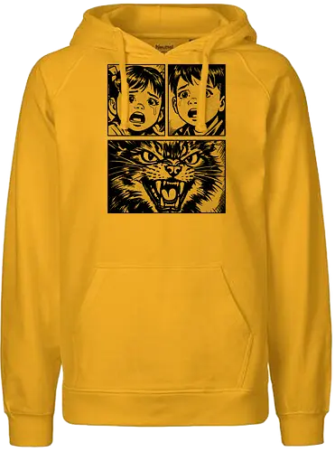 The Last Meow - cat, horror, comic, illustration, feline, dramatic, scary, humor, vintage, artwork, meow, expression, retro, thriller, animal - Fairtrade Hoodie