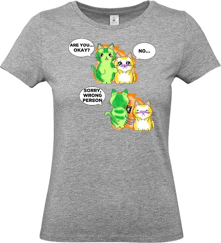 Kawaii-Sarkasmus Alles okay? Falsche Katze - kawaii, katzen, katzenhumor, dunkler humor, sarkasmus, lustig, anime, manga, japanischer stil, cartoon katze, comic stil, niedlich, schwarzer humor, wortspiel, missverständnis, ironisch, meme stil, popkultur, otaku, witziges motiv, funny design, geschenkidee, trendig, tierillustration, humorvoll - Standard T-Shirt (Frauen)