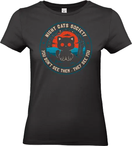 Night Cats Society - koala, koalatees, black cat, cat lover, feline, cat eyes, forest, nature, retro, witchy, mountains, moon - Standard T-Shirt (Frauen)