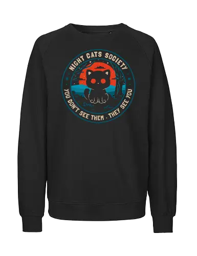 Night Cats Society - koala, koalatees, black cat, cat lover, feline, cat eyes, forest, nature, retro, witchy, mountains, moon - Fairtrade Sweatshirt