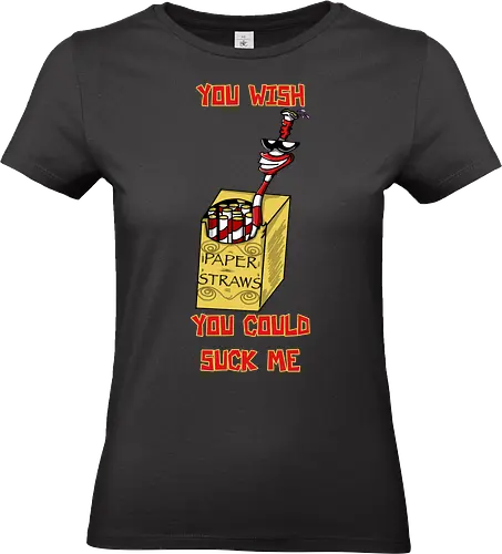 Papiershalme? Zieh doch! - adult humor, offensiv, unangemessen, lustig, sarkasmus, schwarzer humor, papierstrohhalm, strohhalm, trinken, getränke, umwelt satire, irony, provokant, cartoon, comic stil, meme stil, wortspiel, frecher humor, partyhumor, bar humor, food humor, satire, funny design, trendig, geschenkidee - Standard T-Shirt (Frauen)