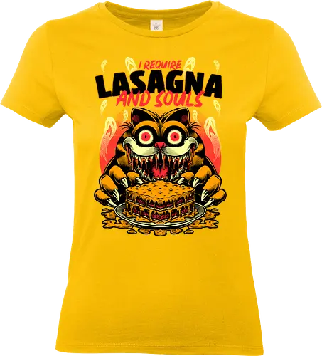 Creepy Cat Lasagna  - Food, Fast Food, Lasagna, Soul, Demon, Devil, Hungry, Tv Show, Retro Vintage, Vintage, Internet, Meme, Memes, Comic, Comics, Tv Show, Movie, Animation, Creepy, Ghosts, Scary - Standard T-Shirt (Frauen)