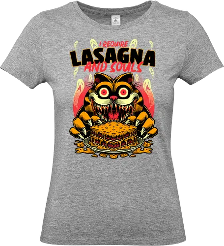 Creepy Cat Lasagna  - Food, Fast Food, Lasagna, Soul, Demon, Devil, Hungry, Tv Show, Retro Vintage, Vintage, Internet, Meme, Memes, Comic, Comics, Tv Show, Movie, Animation, Creepy, Ghosts, Scary - Standard T-Shirt (Frauen)